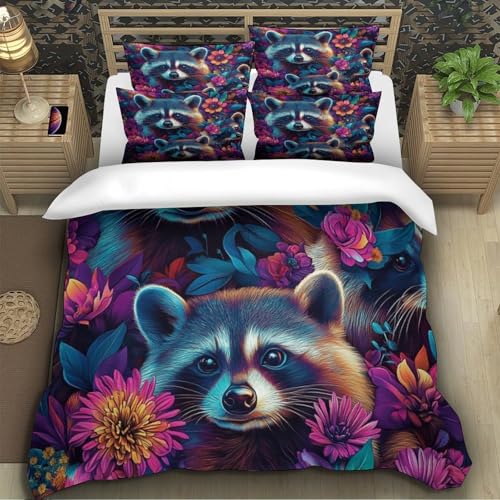 Housse de couette 3D raton laveur parure de lit double 200x200 microfibre résistante léger - 5