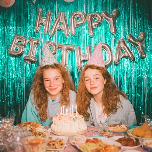 Image of PartyWoo Teal Streamers Backdrop 3pcs Turquoise Foil Fringe Streamer Curtain 8.2FT Tinsel Backdrop for Birthday Gender Reveal Baby Shower Graduation Pool Mermaid Under The Sea Party Decorations