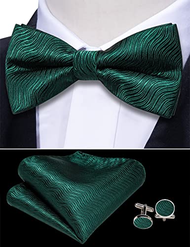 Image of Barry.Wang Men Silk Paisley Cummerbund and Pre-tied Bowtie Handkerchief Cufflink Set for Tuxedo
