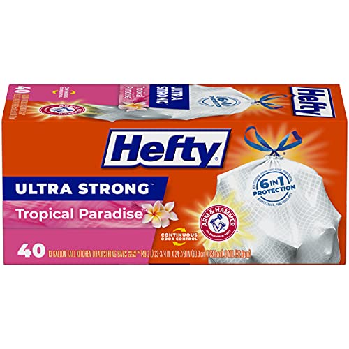 Hefty Ultra Strong Tall Kitchen Trash Bags, Tropical Paradise Scent, 13 Gallon, 40 Count