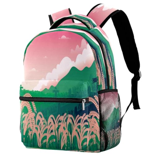 Sac à dos d'école imprimé champ de riz multicolore pour adolescents 29.4x20x40cm