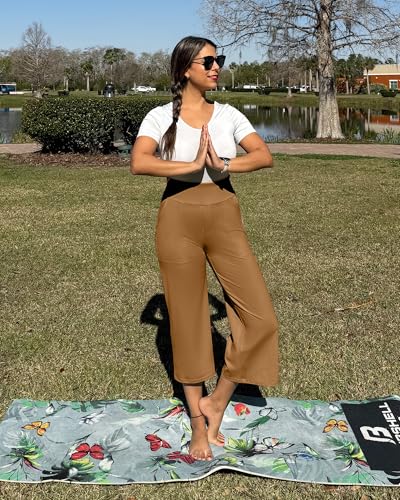 Image of G4Free Capri Pants for Women Wide Leg Yoga Dress Cropped Pants Capri Leggings with Pockets for Casual Summer