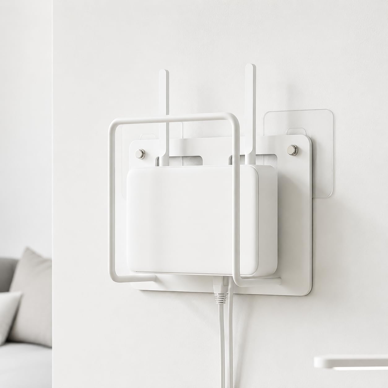 HOME CUBE Wall Mounted WiFi Router Storage Shelf with Cable Management, Adhesive Router Holder Stand, No Drill Wall Mount Bracket for WiFi Router, Set Top Box, Modem & Networking Devices (Big)-picture-11