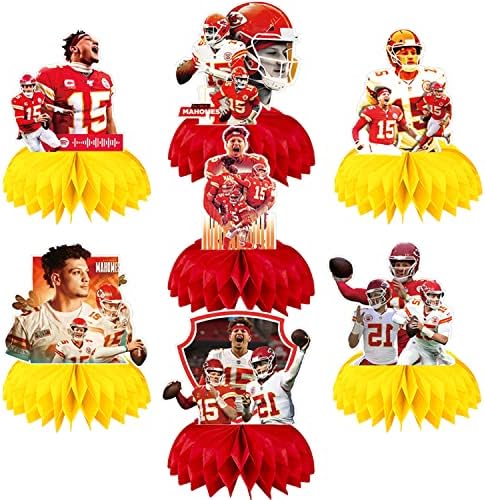 Patrick Mahomes Party Decorations Honeycomb Centerpiece, 7 Pieces American Football Star Theme 3D Double Side Cake Toppers Table Centerpieces, Photo Backdrop for Kids Adults Birthday Party Decorations
