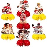 Patrick Mahomes Party Decorations Honeycomb Centerpiece, 7 Pieces American Football Star Theme 3D Double Side Cake Toppers Table Centerpieces, Photo Backdrop for Fans Adults Birthday Party Decorations