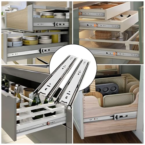 Image of Volo Heavy Duty Drawer Slides, Full Extension Ball Bearing Runners | Pack of 2 Piece | Channels for Kitchen Cabinets, Wardrobes, and Dressers (Stainless Steel, 18 Inch)