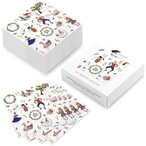 WRAPAHOLIC 50Pcs Christmas Paper Napkins - 3 Ply 12 Days of Christma Disposable Luncheon Napkin for Christmas Party Supplies Tableware, Xmas Holiday - 6. 5 x 6.5 In – Image 4