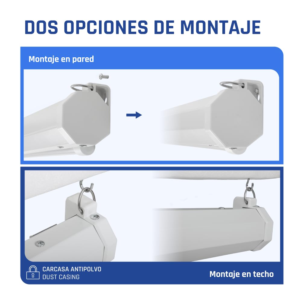 iggual Pantalla Proyección 92" Pulgadas- Enrollable Manual Panorámico- Formato 16:9- Ángulo Visión 180º- Altura Ajustable- Apto Pared/Techo- Compatible 4K y Cualquier Proyector, (203x114 cm)