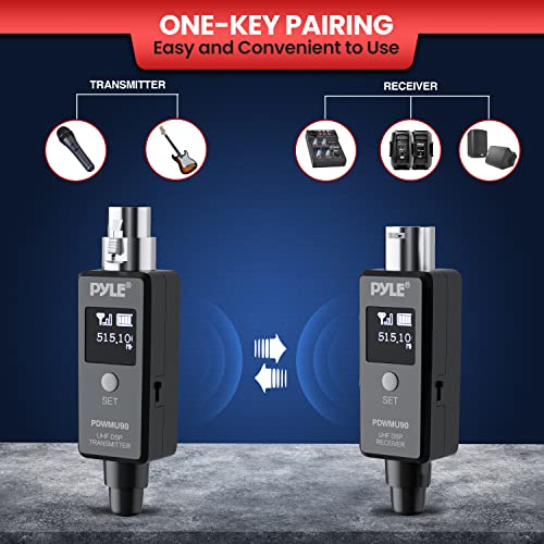 Image of Pyle Multifunctional UHF Wireless XLR Adapter System,Transmitter And Receiver For Dynamic Microphones And Music Sources,48k Frequency Signal Transmission,USB Recharge Capable,90 Feet Range,Dark Gray