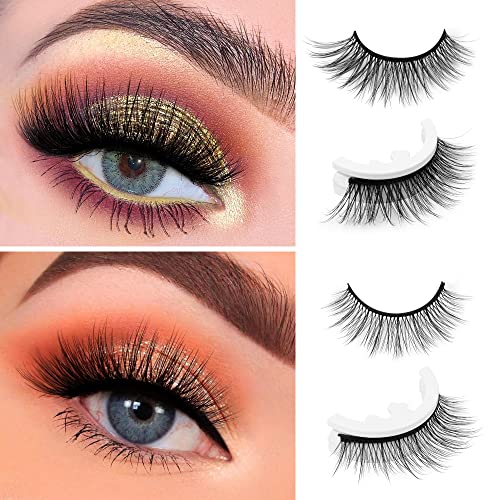 Reusable Self-Adhesive Lashes, 2 Pairs Self-Adhesive False Lashes Perfect Gift for Women, No Glue or Eyeliner Needed