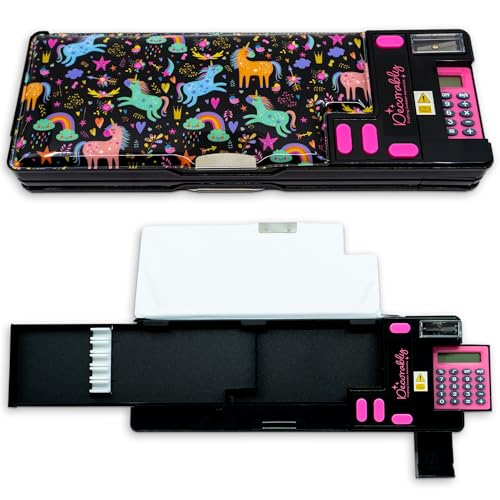 Decorably Unicorn Pop Up Pencil Case with Compartments, Calculator, Sharpener, Pen Slots and Mini...