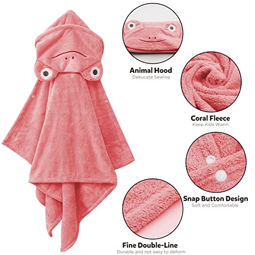 Image of ROMASA Baby Bath Towel Ultra Soft Hooded Towel Highly Absorbent Bathrobe Blanket Toddlers Shower Gifts for Boys Girls-27.5 inch x 55 inch (Pink-flog)