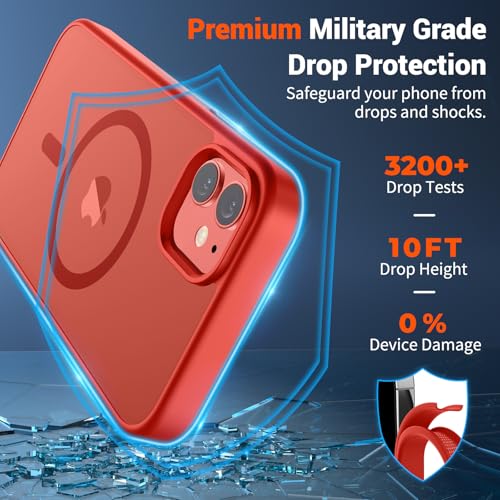 Image of SUPFINE Magnetic for iPhone 12 Case /iPhone 12 Pro Case (Compatible with MagSafe)(Military Grade Drop Protection) Slim Translucent Matte Shockproof with Anti-Fingerprint Phone Case,Red