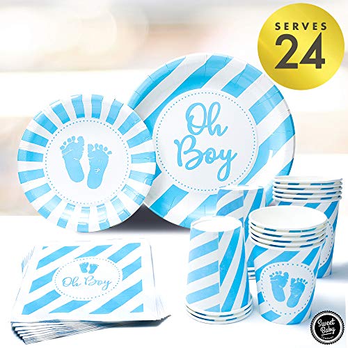 Sweet Baby Co. Baby Boy Shower Plates and Napkins Boy for 24