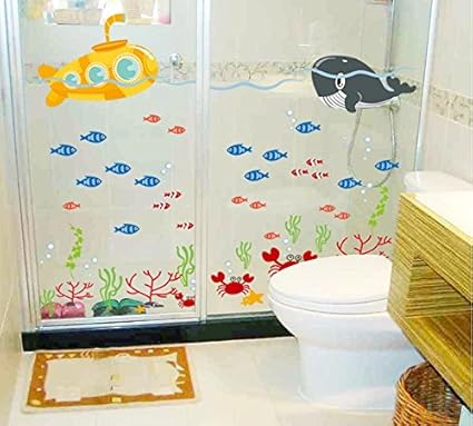 Asmi Collections Wall Stickers Fish in Sea for Bathroom DF5092