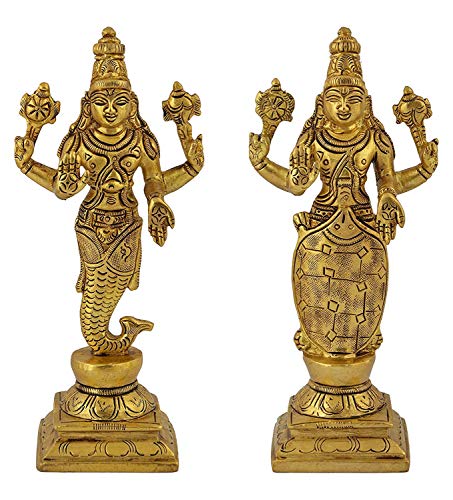 Image of Pure Brass Dashavatar of Lord Vishnu Statues Ten Incarnations Avatars Idol Murti for Mandir Puja Temple (Color: Antique Yellow, Height 6 Inches)