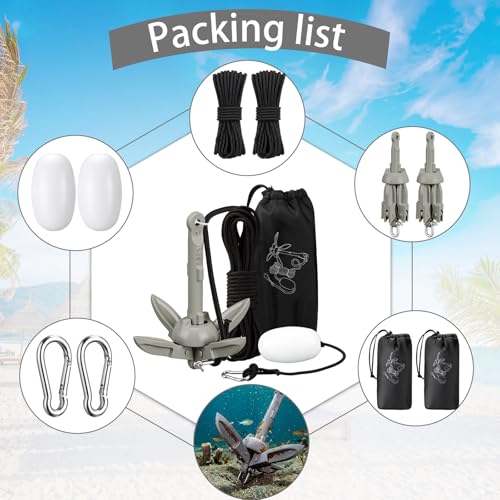 Image of Lounsweer 2 Pack 1.5 /3.5 lb Marine Kayak Anchor Kit Folding Grapnel Anchor Kit Boat Kayak Fishing Accessories for Small Boats Kayaks Canoe Paddle Boards