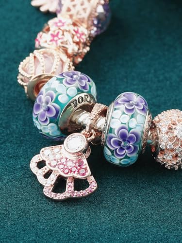 2pcs Handmade Authentic 925 Sterling Silver Murano Glass Charms for Pandora Bracelets, Murano Flowers Charms, Jewelry Gifts for Women,Gifts for Mothers on Mother's Day2