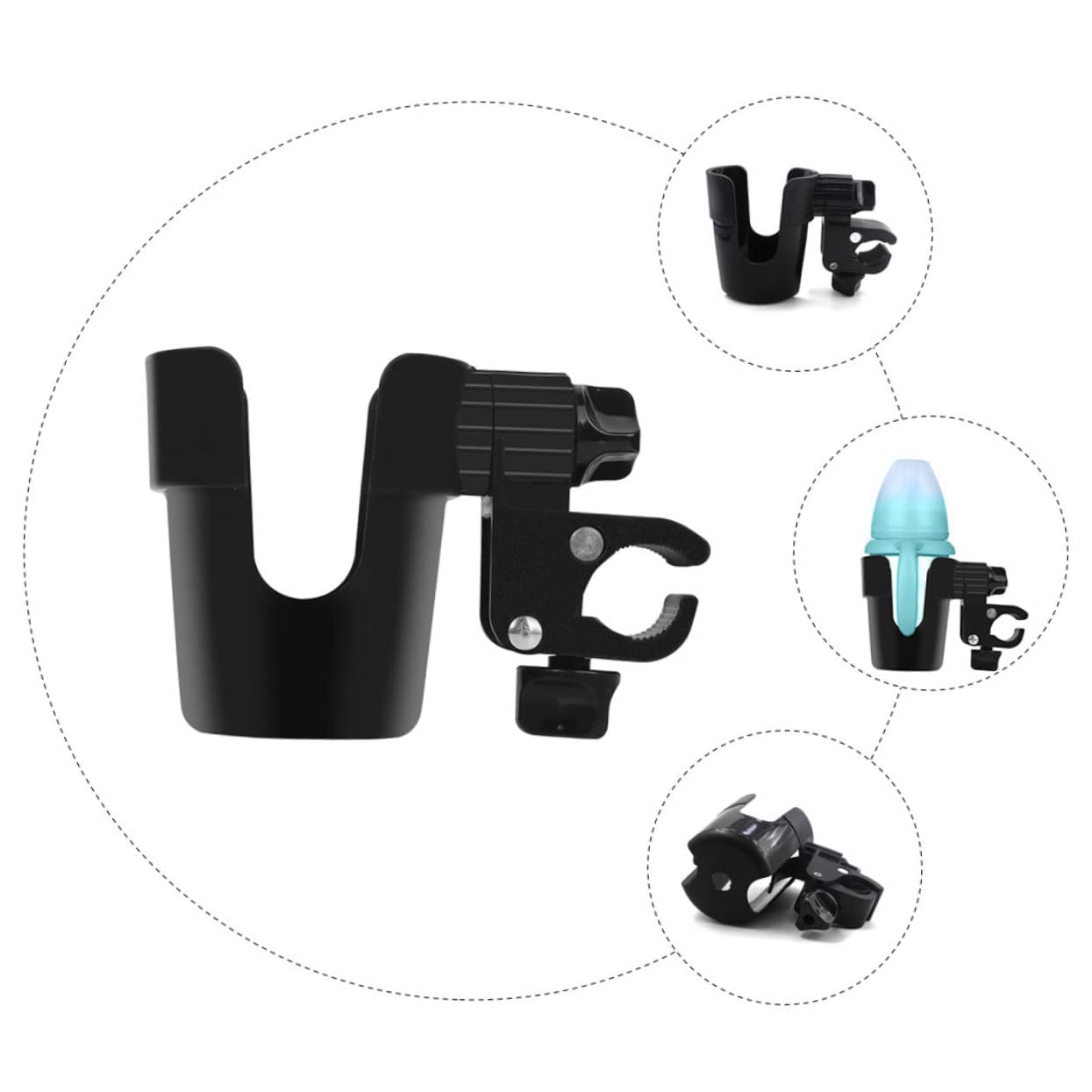 ERINGOGO Stroller Drink Holder Handlebar Bottle Holder Clamp Stroller Cup Holder Water Bottle Holder for Drinks Holder Stroller Milk Bottle Holder for Buggy Pushchair Black