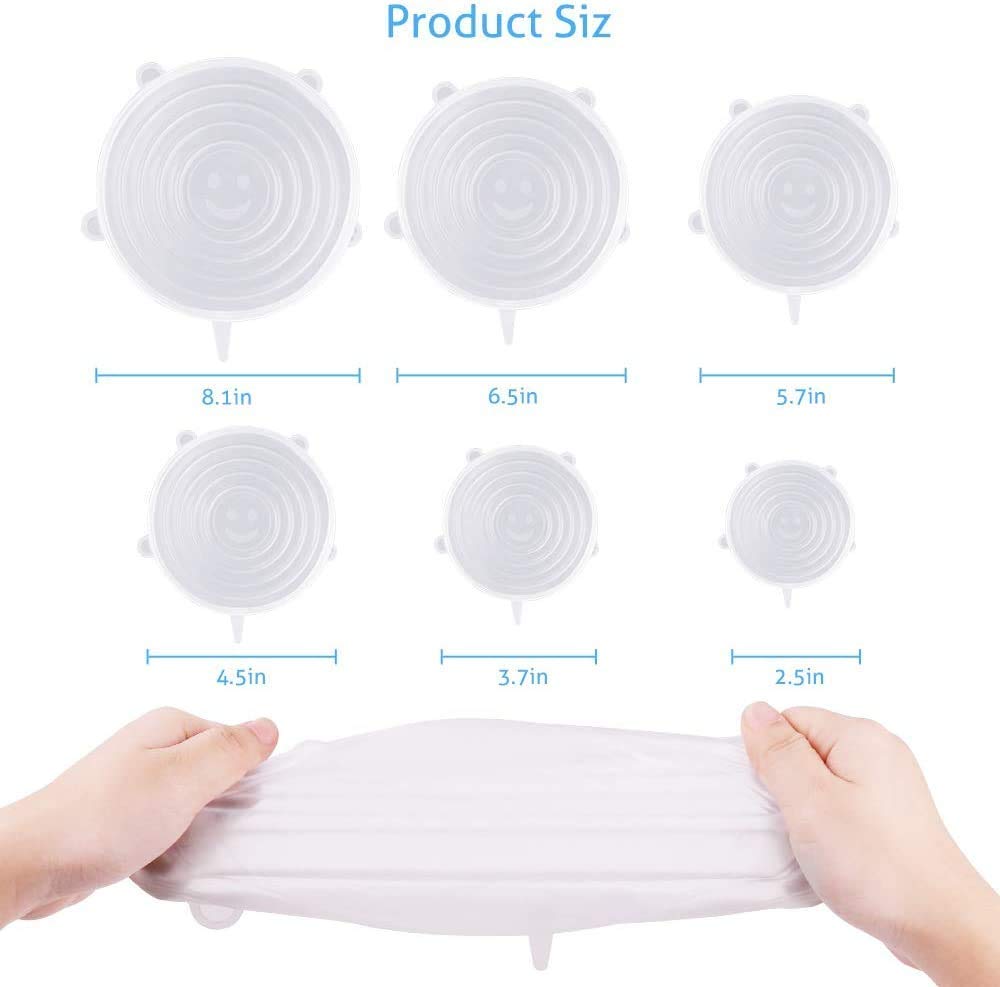 SAJAG Microwave Safe Silicone Stretch Lids Reuseable Flexible Covers For Rectangle, Round, Square Bowls, Dishes, Plates, Cans, Jars, Glassware And Mugs Pack Of 6 Lids, Multi-Coloured 1