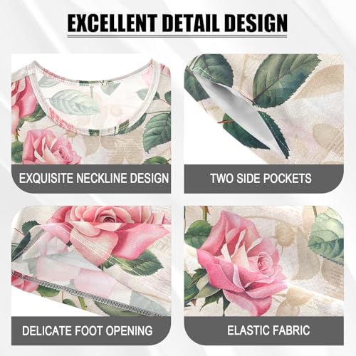 ALAZA Rose Flower Vintage Floral Pajamas Short Sleeve 2 Piece Sleepwear Top and Bottom Pajama Set Unisex4