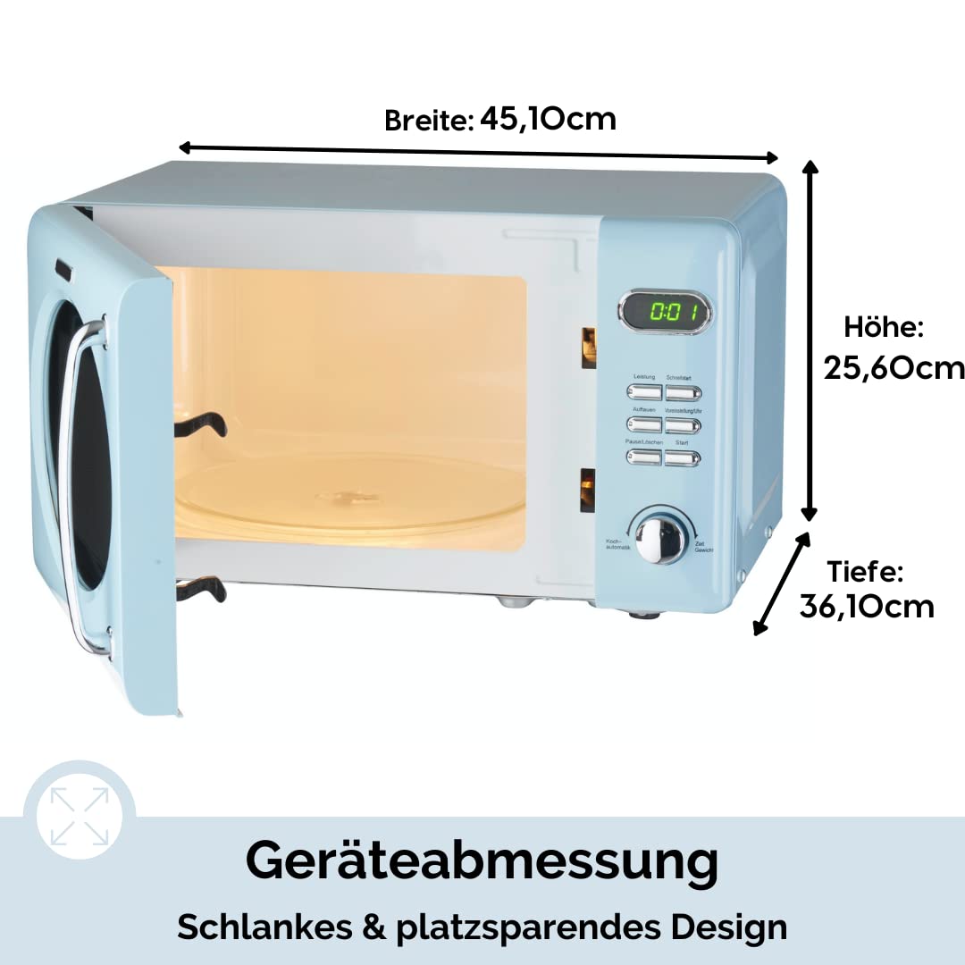 Wolkenstein Retro stojąca kuchenka mikrofalowa WMW720 BL I moc kuchenki mikrofalowej 700 W, pojemność 20 l, poziom mocy I5, 8 programów gotowania, funkcja rozmrażania, metalowa obudowa, talerz