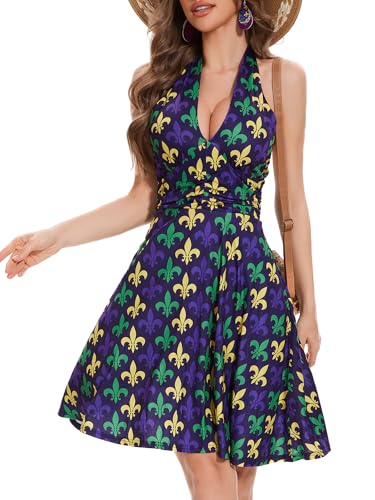 Image of Women's Summer Sundress- 2025 Sexy Halter Sleeveless Spring Boho Elastic Waist Ruffle Mini Dress