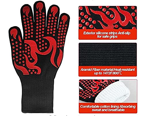 Bbq Gloves 1472℉ Extreme Heat Resistant Protective Cooking Gloves Food Grade Kitchen Oven Mitts With Silicone Non-Slip Grip For Bbq Cooking/ Baking/Smoker/ Fireplace/Welding/ Large & Xl (Red+Blue) #TOP3