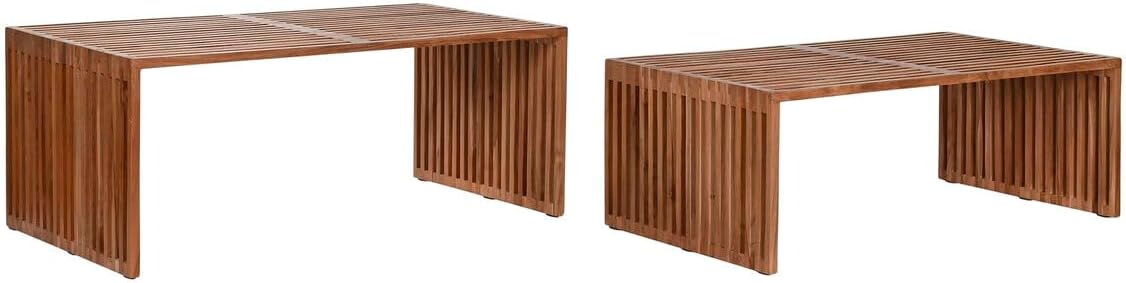 Set of 2 Natural Teak Wood Tables 116 x 60 x 46 cm