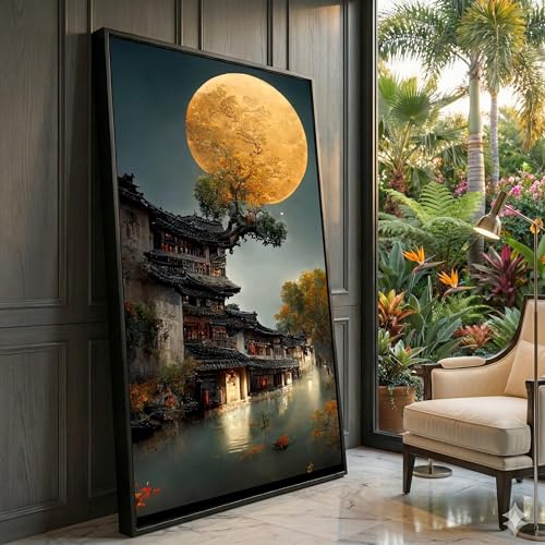 Reflet arbre automne tableau lune xinbao poésie nocturne