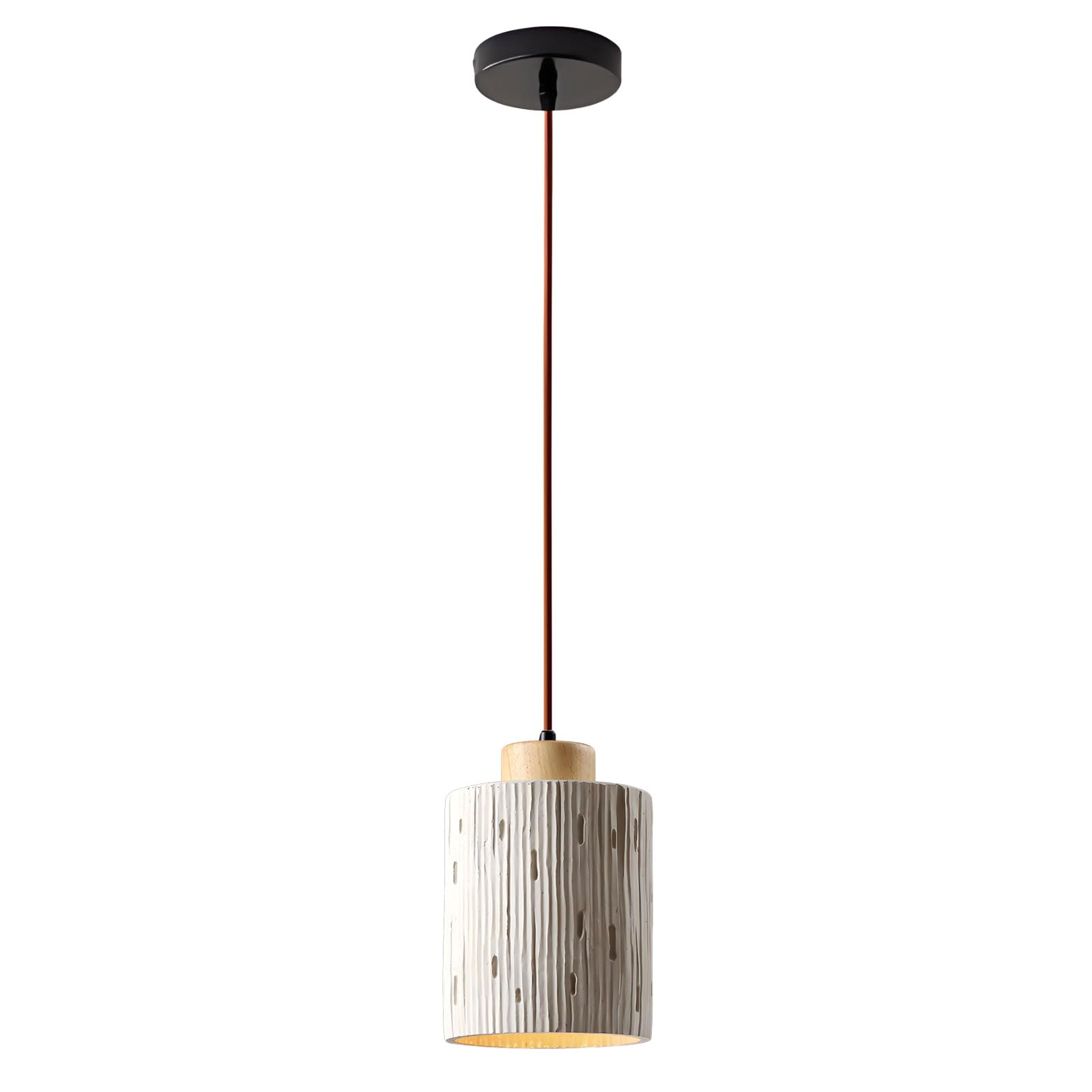 Lampada a sospensione cilindrica in cemento con base a soffitto in legno massello Cavo regolabile. a in for camera da letto, soggiorno, bar, cucina, isola, lampada a
