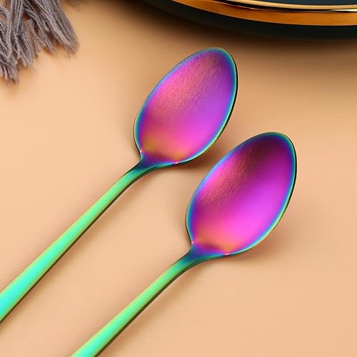 Miniatura 2 de Buyer Star - Cuchara de mango largo multicolor, cucharas de café para té helado, cuchara de helado, cucharas de acero inoxidable 180 para agitar,