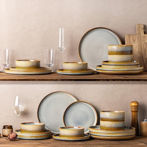 Image of TheTerra Ceramic Dinnerware Sets for 4, 12 Pieces Porcelain Lightweight Plates and Bowls Sets, Scratch Resistant Dish Set, Oven & Microwave & Dishwasher Safe, Dusk Blue