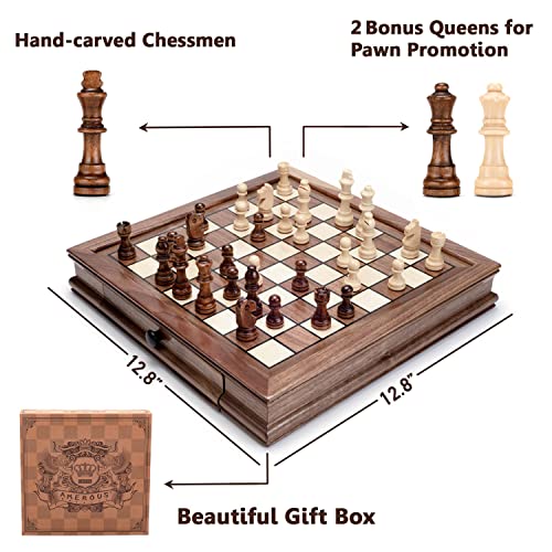 AMEROUS Ajedrez Magnético de Madera Juego Clásico 12.8 pulgadas miniatura 3