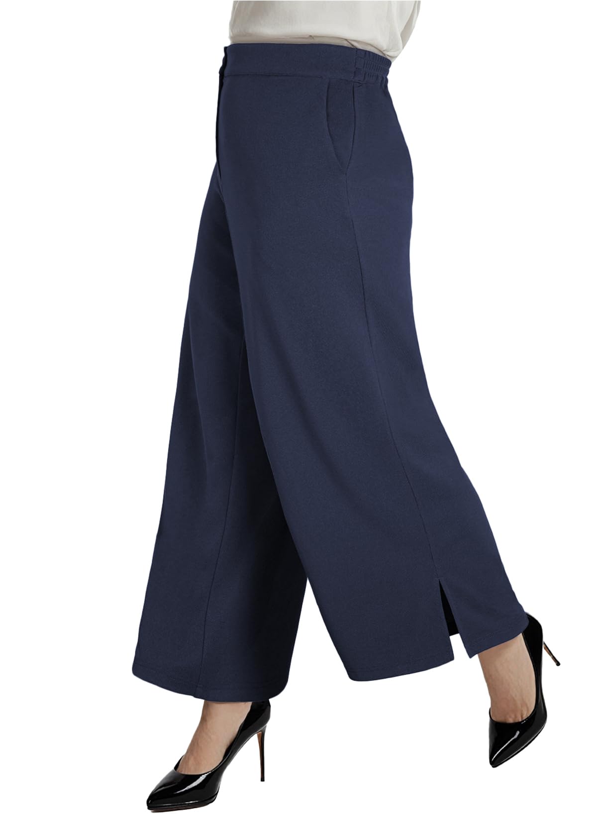 Eytino Womens Plus Size Dress Pants Casual High Waist Wide Leg Side Slit Work Pants Trouser with Pockets