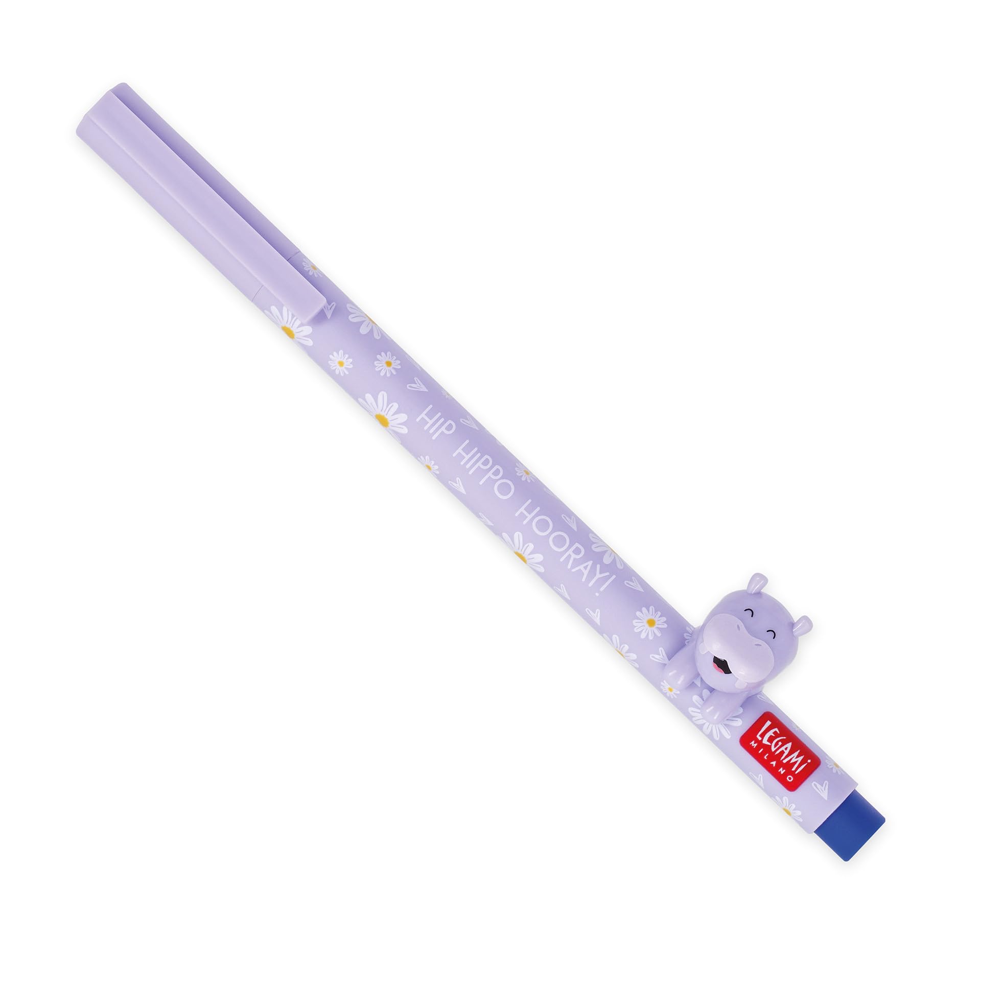 LEGAMI - Stylo gel avec animal décoratif Lovely Friends, thème Hippo, évite de rouler, encre bleue, animal amovible et recombinable, pointe 0,​5 mm