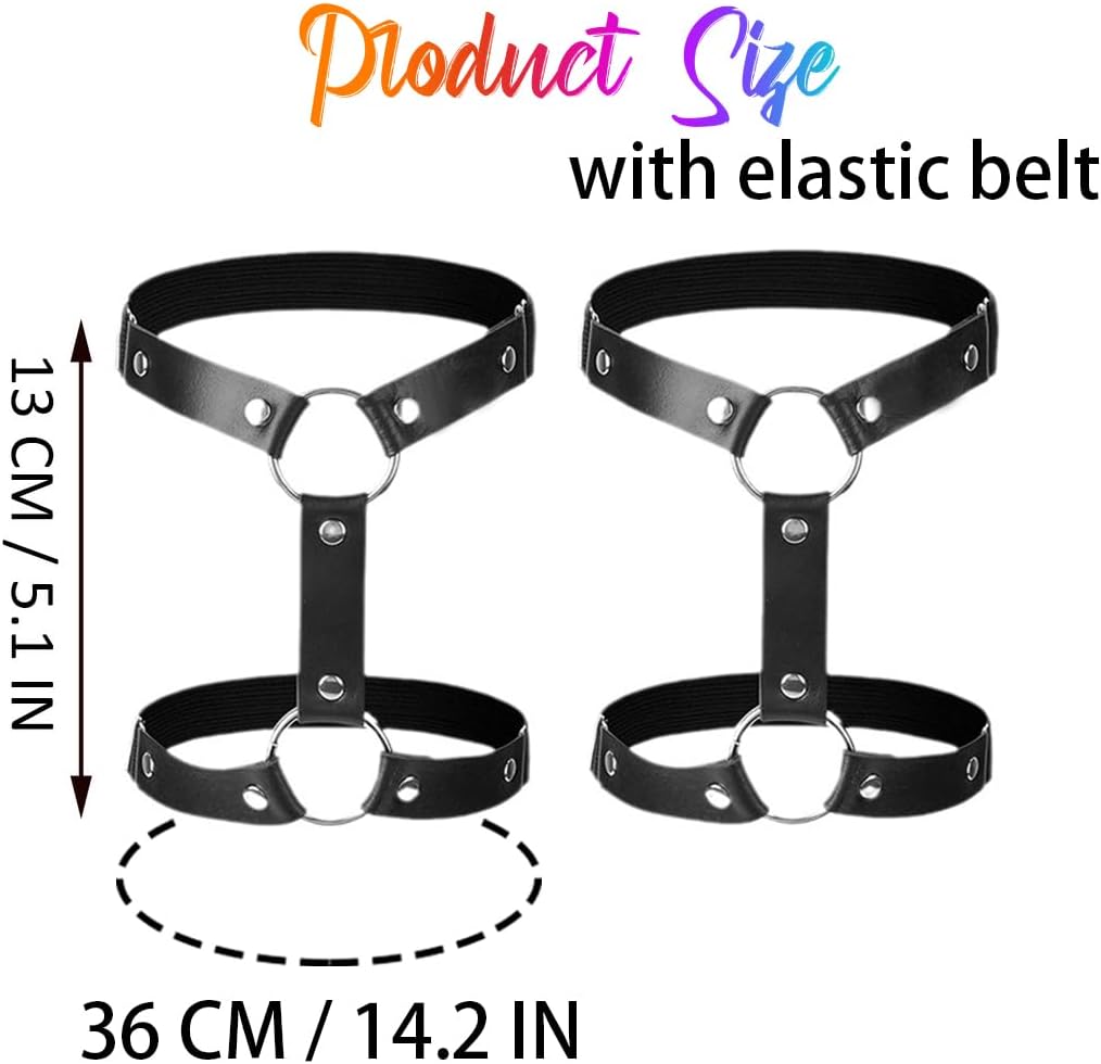 BODIY Leather Leg Harness Black Punk Garters Belts Rave Thigh Holster Strap Halloween Body Accessories for Women Pack of 2 - Image 4