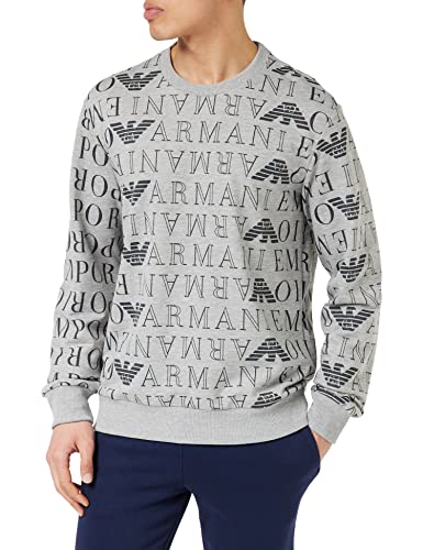 Emporio Armani Men's All Over Logo Terry Sweatshirt Sweater, Grey...