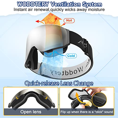 Woddtery 'Flip-Up' Ski Goggles, Fog-Free Otg Snowboard With Magnetic, Snow Goggles For Men Women & Youth-Uv400 Protection #TOP6