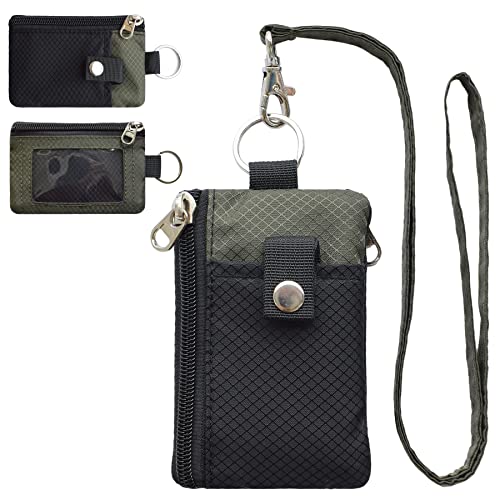 Image of CHENSPRX Minimalist RFID Blocking Small Wallet with ID Window,WaterResistant Zip Id Case Wallet with Lanyard Keychain for Cards,Cash,Travel,Women,Men
