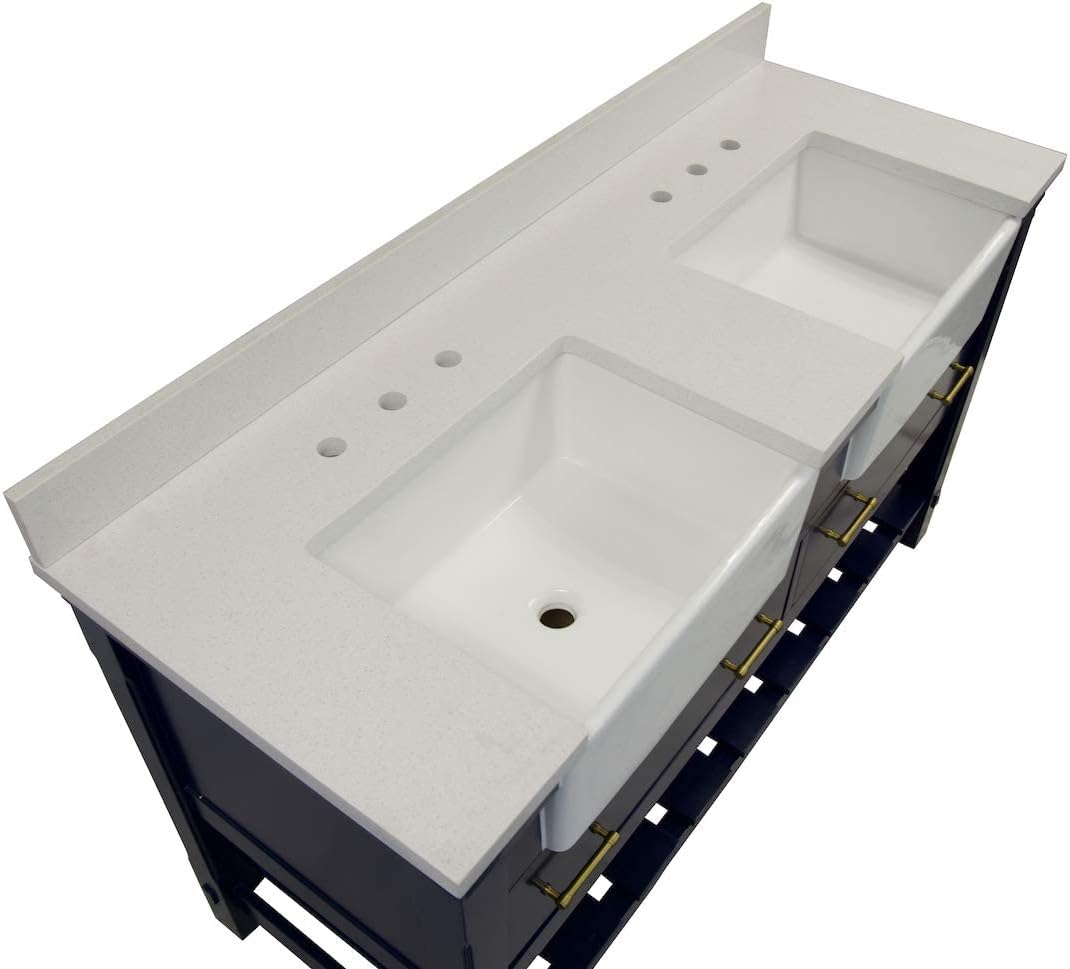 Kitchen Bath Collection Charlotte 60-inch Double Bathroom Vanity (Quartz/Royal Blue): Includes Royal Blue Cabinet with Stunning Quartz Countertop and White Ceramic Farmhouse Apron Sinks