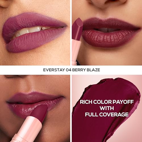 Image of RENEE Everstay Matte Lipstick - Berry Blaze, Long Stay, Hydrating & Non-Drying, Smudge & Transfer Proof, Lightweight, Intense Pigment, Full Coverage, Vitamin E Infused, for All Occasions, 4.2g