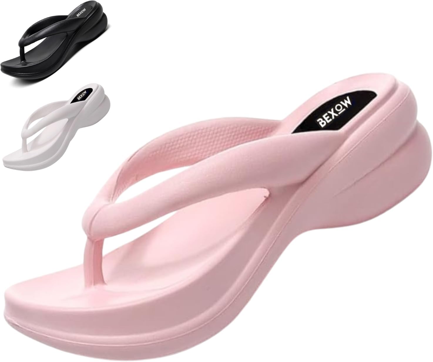 BEXOW Girls & Women’s Waterproof High Heel Flip Flops Lightweight EVA Platform Sandals Stylish Beach Home Travel Footwear