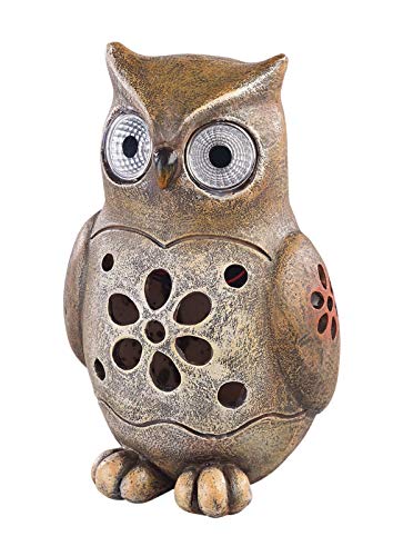 Chouette décorative 16 cm avec yeux lumineux à LED et module solaire [Lunartec]