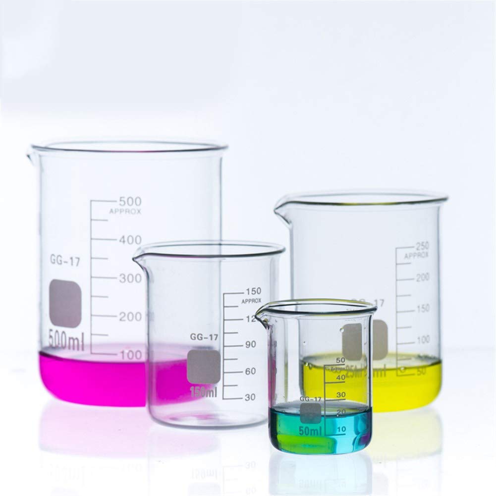 Set di bicchieri in vetro per laboratorio di chimica in scala trasparente da laboratorio di misurazione in vetro borosilicato resistente al calore (4 lotti) 50 ml 100 ml 100 ml 1000 ml 2000 ml