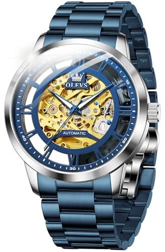 Image of OLEVS Mens Automatic Watch Skeleton Diamond Luxury Mechanical Self Winding Dress Wrist Watch Waterproof Luminous