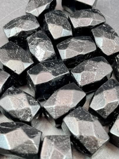 Miniatura 4 de Cuentas de piedras preciosas de turmalina negra natural AAA. Forma de pepita rectangular facetada de 0.394 x 0.630 in. Hermoso color negro, ideal