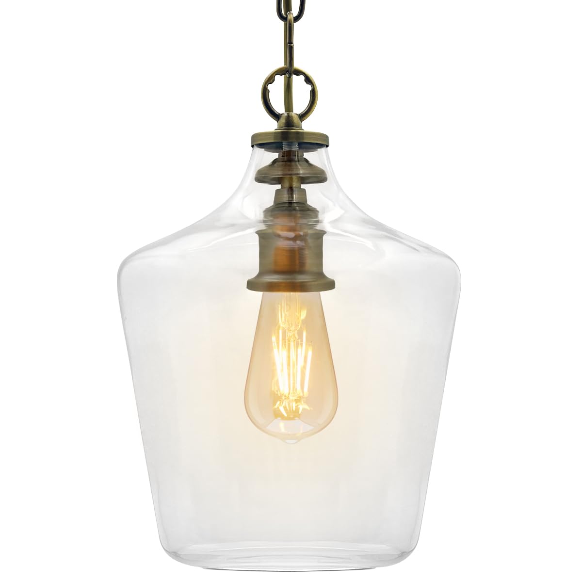 Antique Brass Pendant Light with Clear Glass Shade, Modern Hanging Lamp Fixture, Bell Shape Ceiling Mount K445