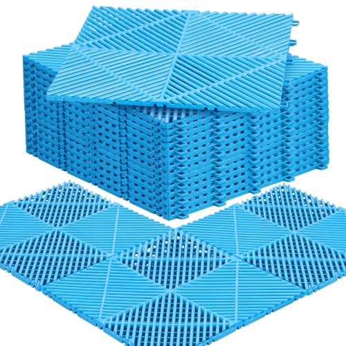 Barydat 72 Pcs 12x12 Garage Floor Tiles Interlocking Drainage, Light Blue