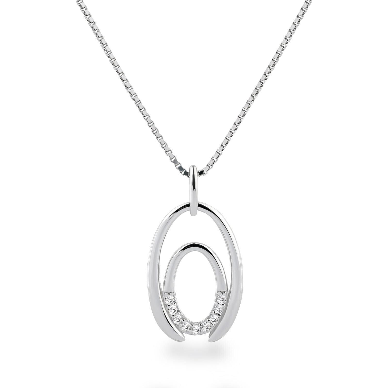 Schöner-SD 925 Silber Halskette mit Silberanhänger oval glänzend modern